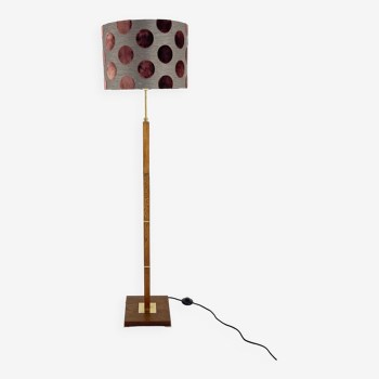 1960s Brass & Wood Floor Lamp, Denmark, Restored