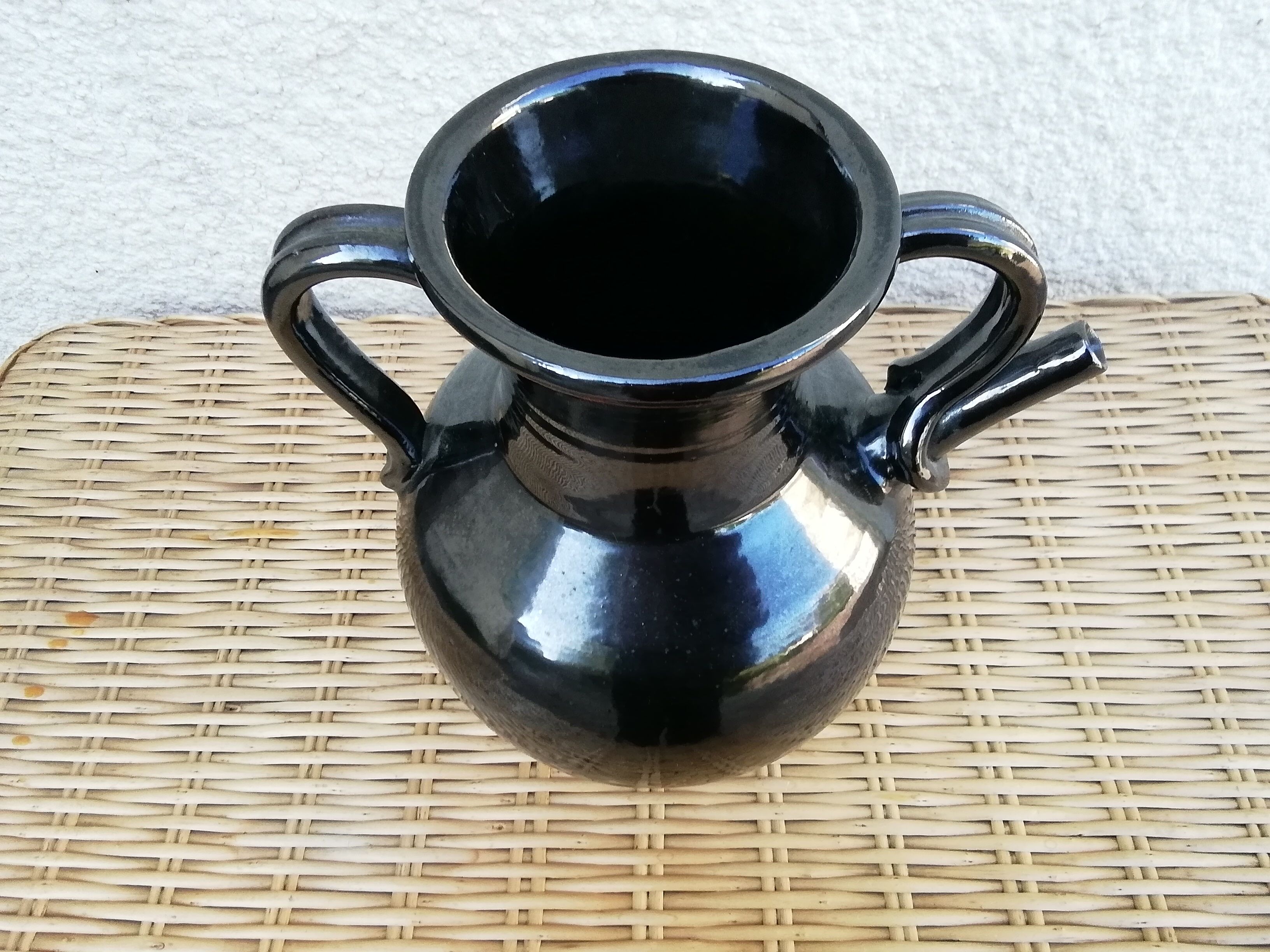 Black ceramic jug metallic Biot pottery