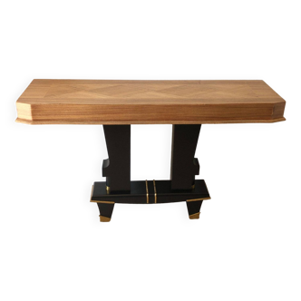 Console vintage en bois massif et marqueterie