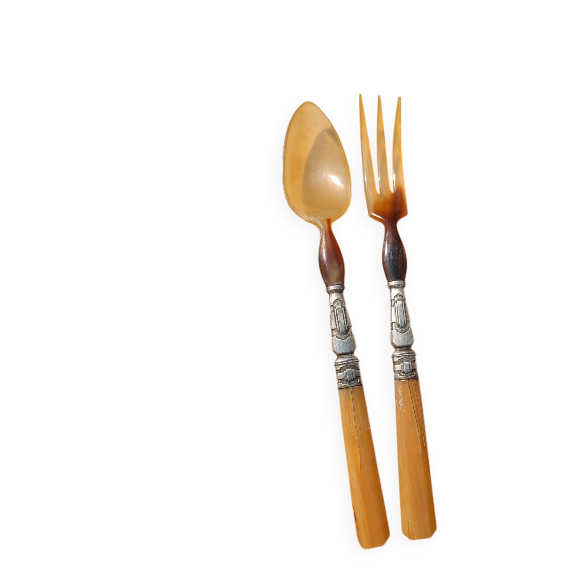 Antique horn salad servers