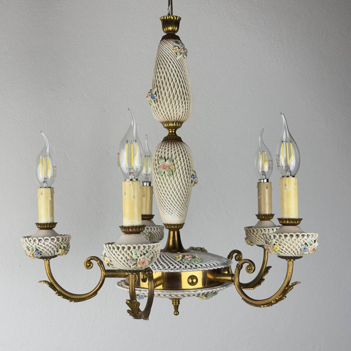 Capodimonte Art Nouveau Vintage Chandelier, 1930s
