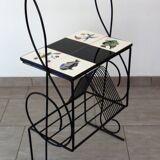 1960s metal and ceramic magazine and record rack