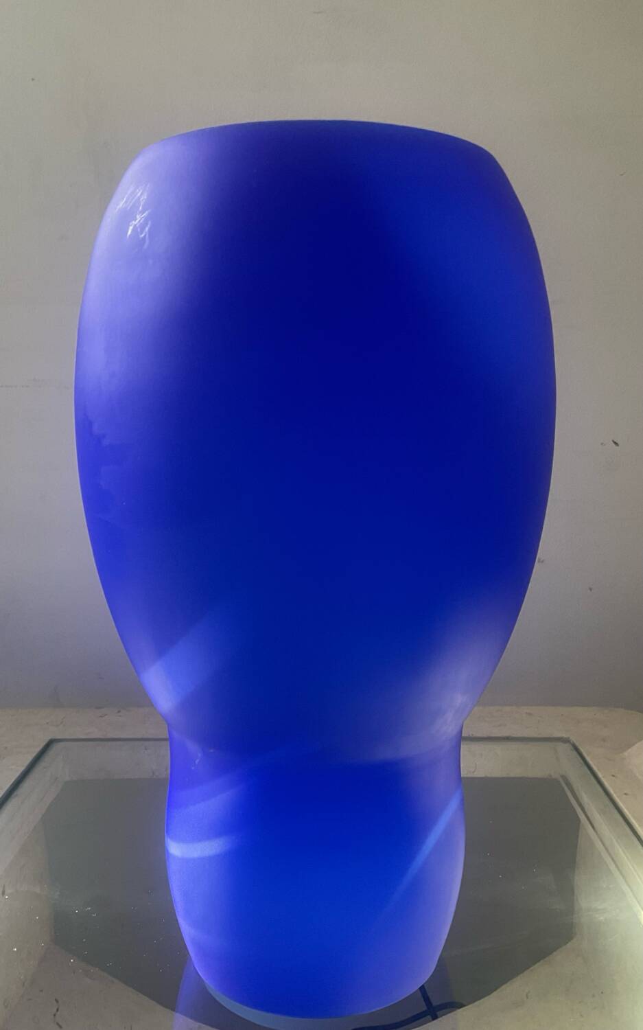 Lampe champignon en pâte de verre bleu et blanc