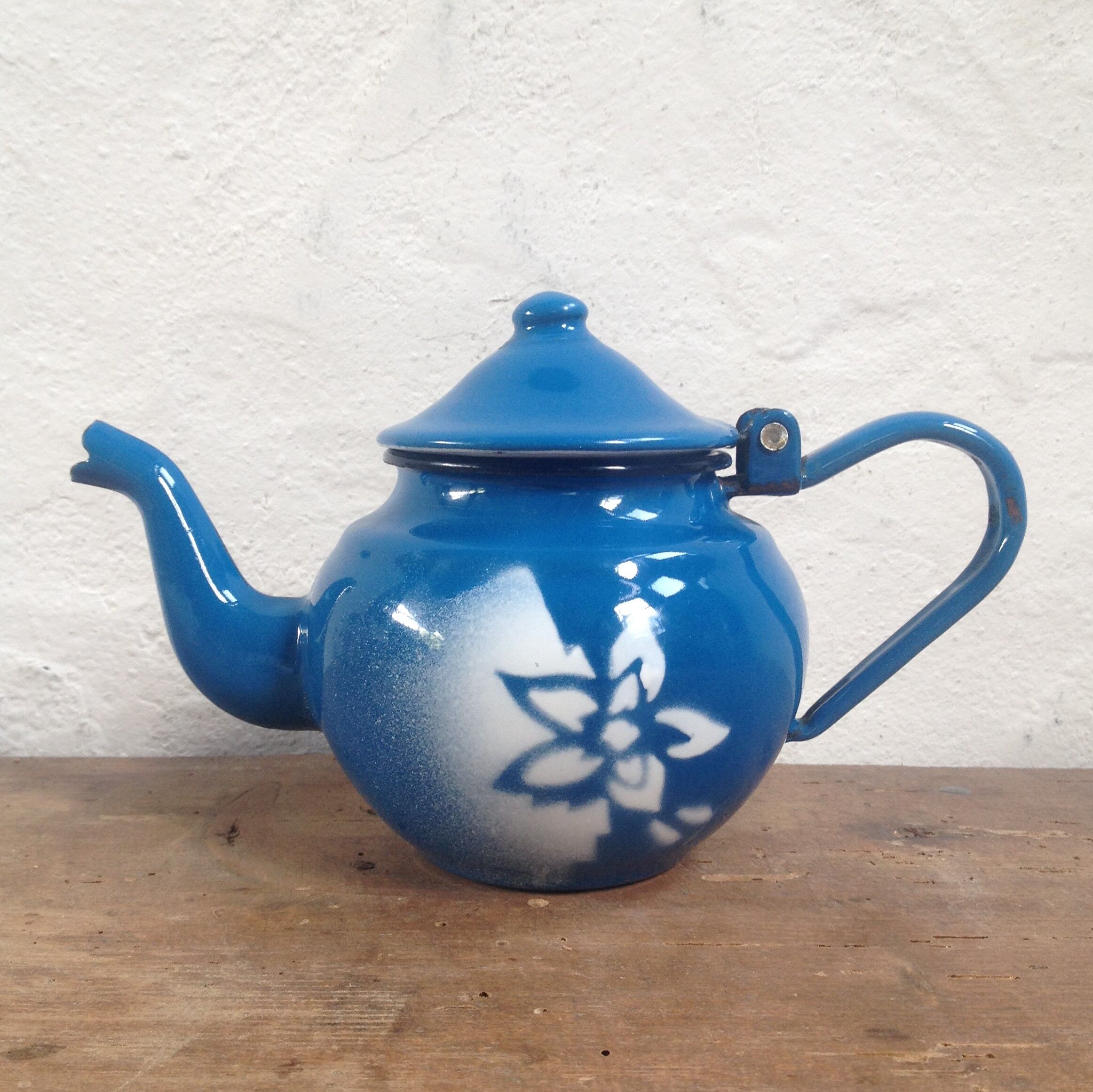 Enamelled tin teapot