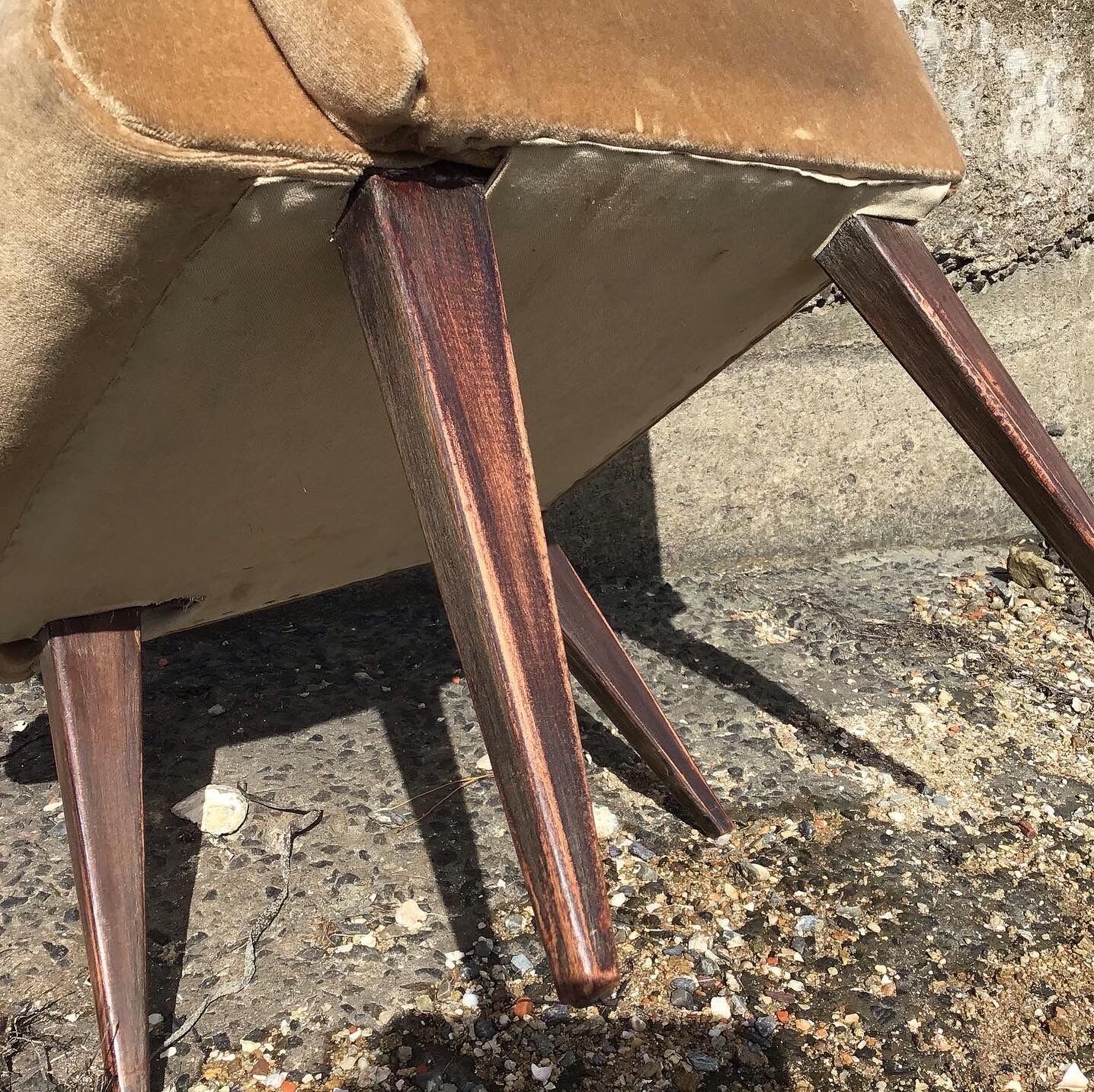 Vintage velvet armchair compass foot