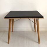 Folding Coffee Table "PLIDEAL" Beech & Black Faux Leather 50s Vintage