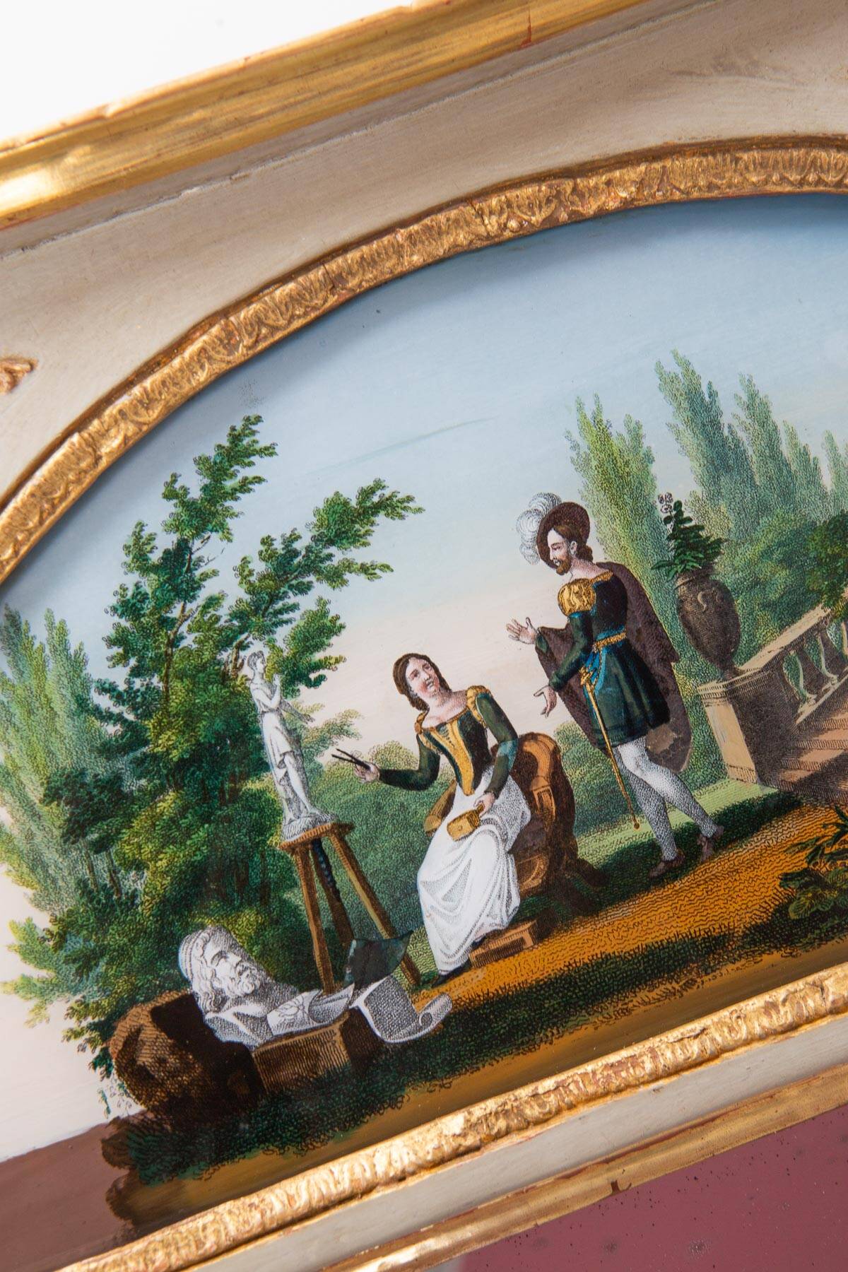 Antique "Restoration" period mirror with under-glass painting circa 1830