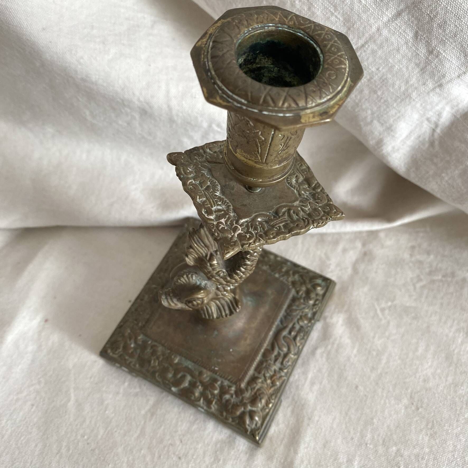 Antique dolphin candlestick from the 19th century, fish candlestick.