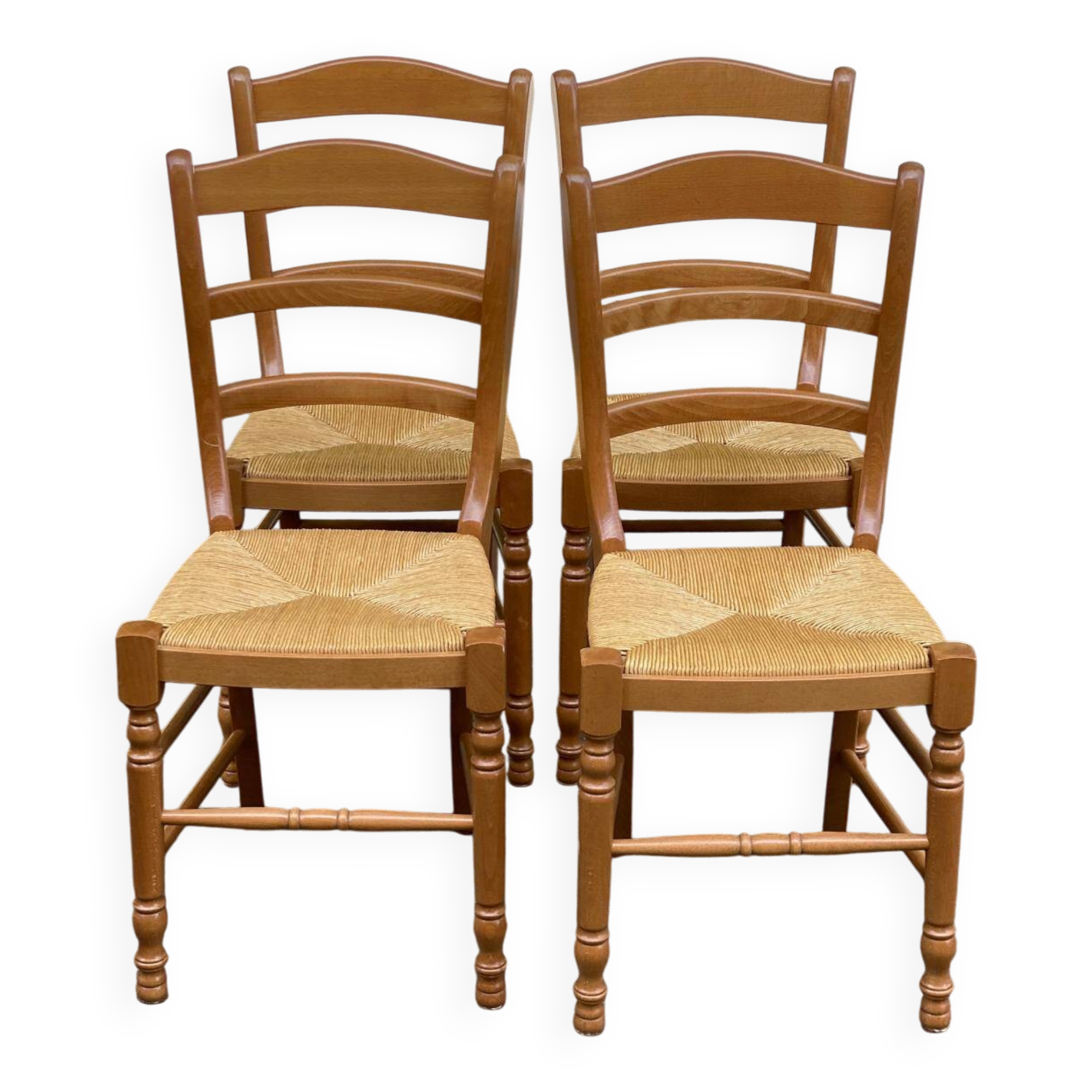 4 solid wood and straw Louis Philippe chairs from the 1960s.