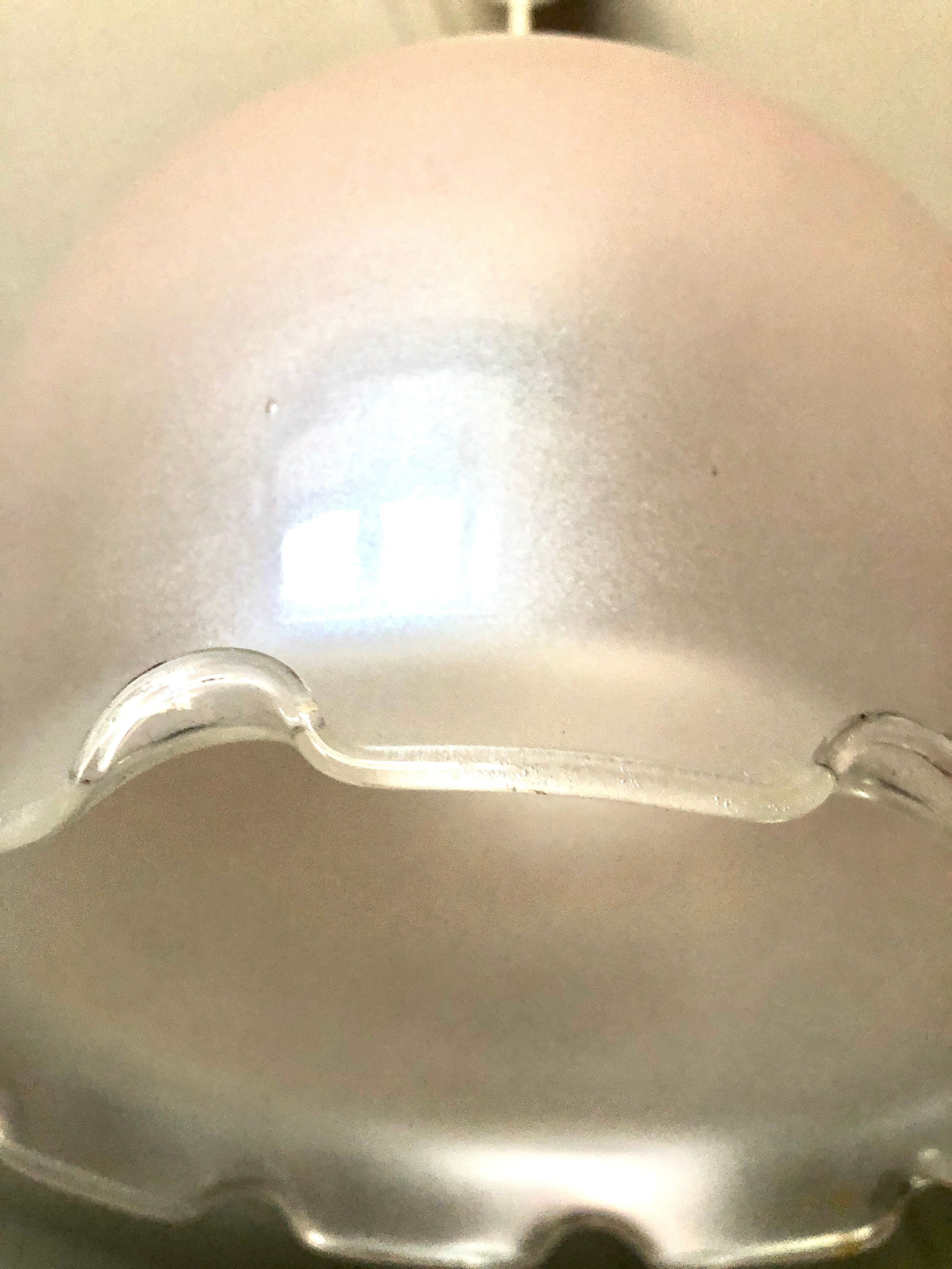 Frosted glass suspension with pearl pink ruffles 1960