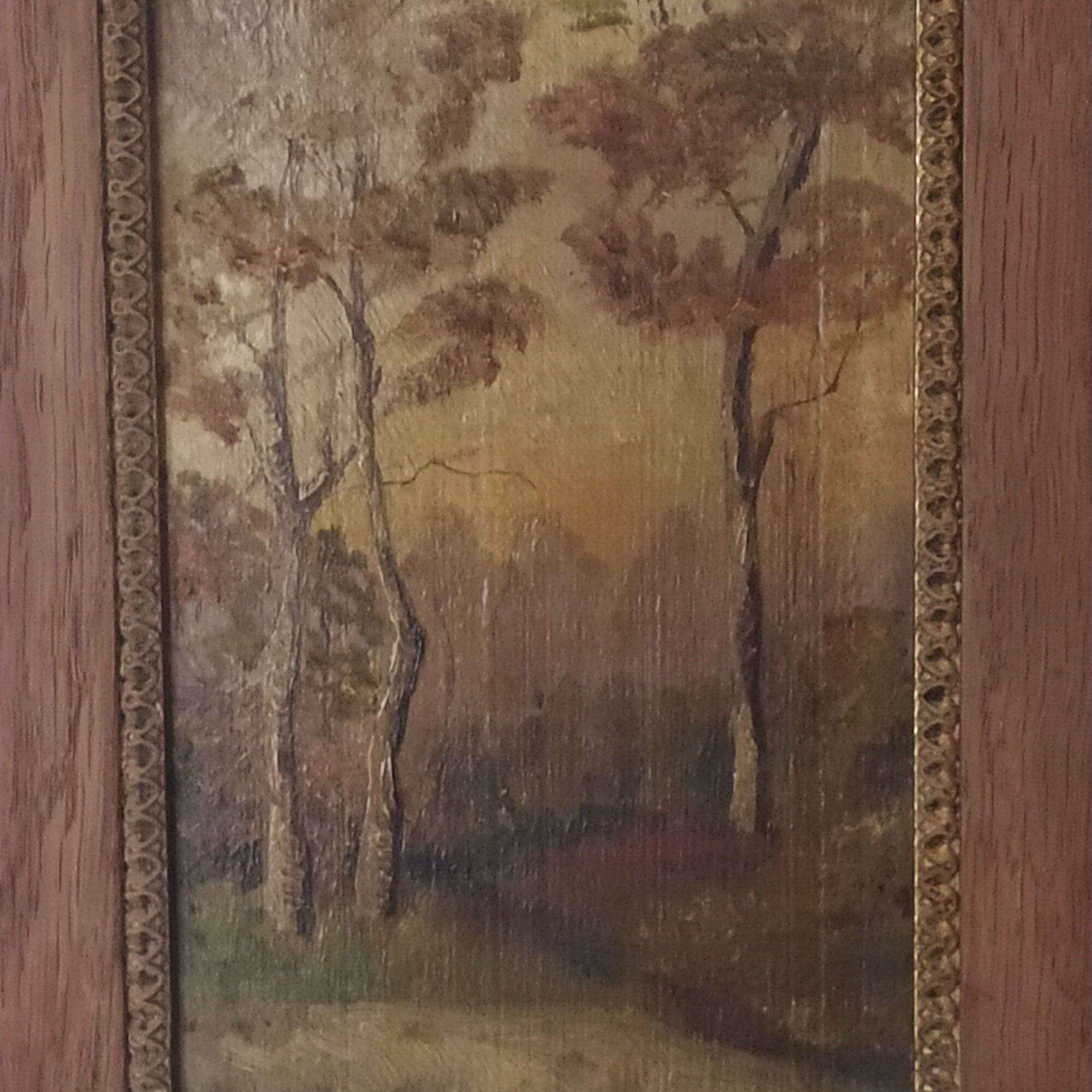 Oil on wood signed Sous bois de Forêt in autumn 1930