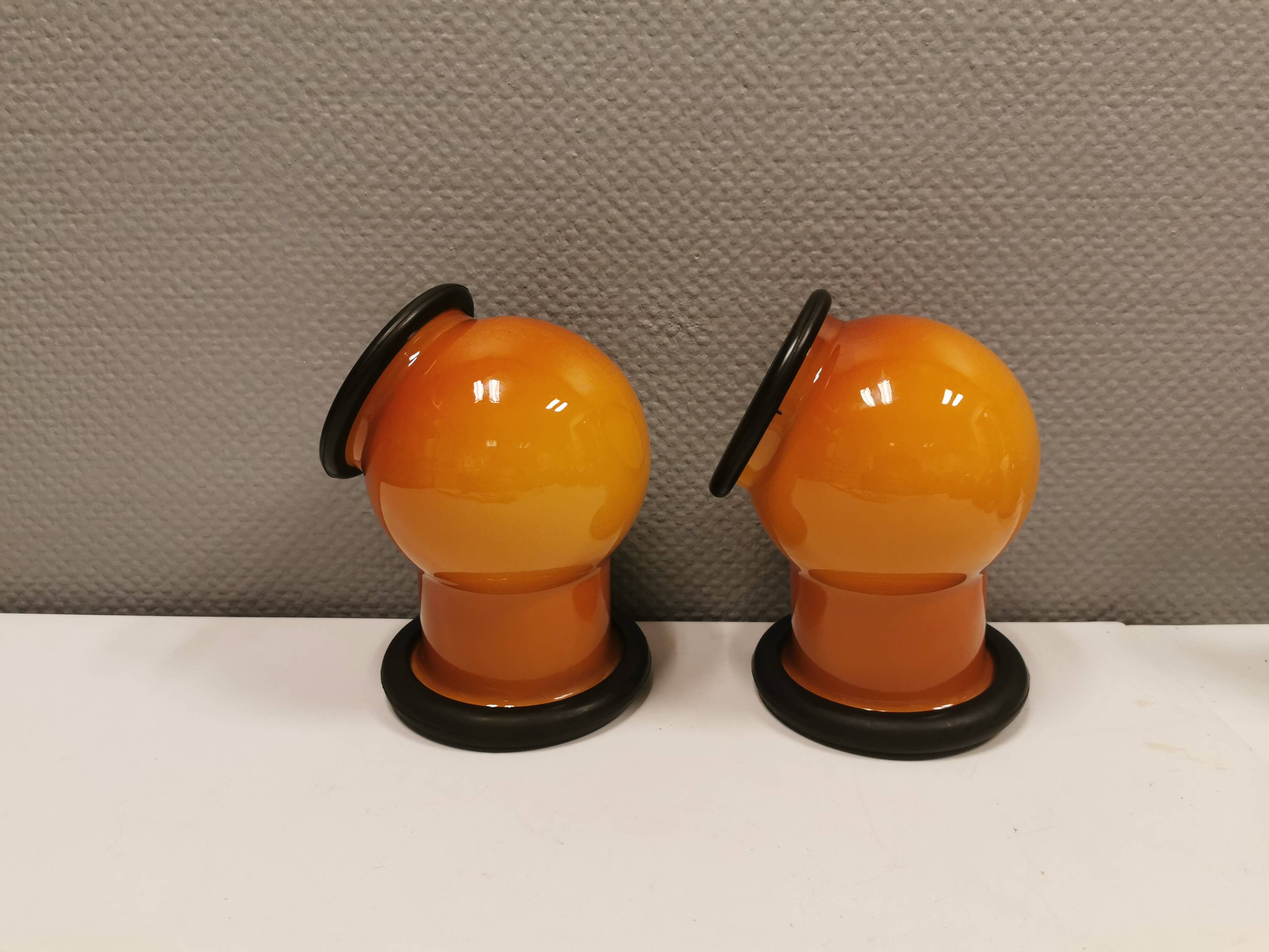 A set of EPOKE II wall lights, designed by Michael Bang for Holmegaard Denmark 1975-1981.