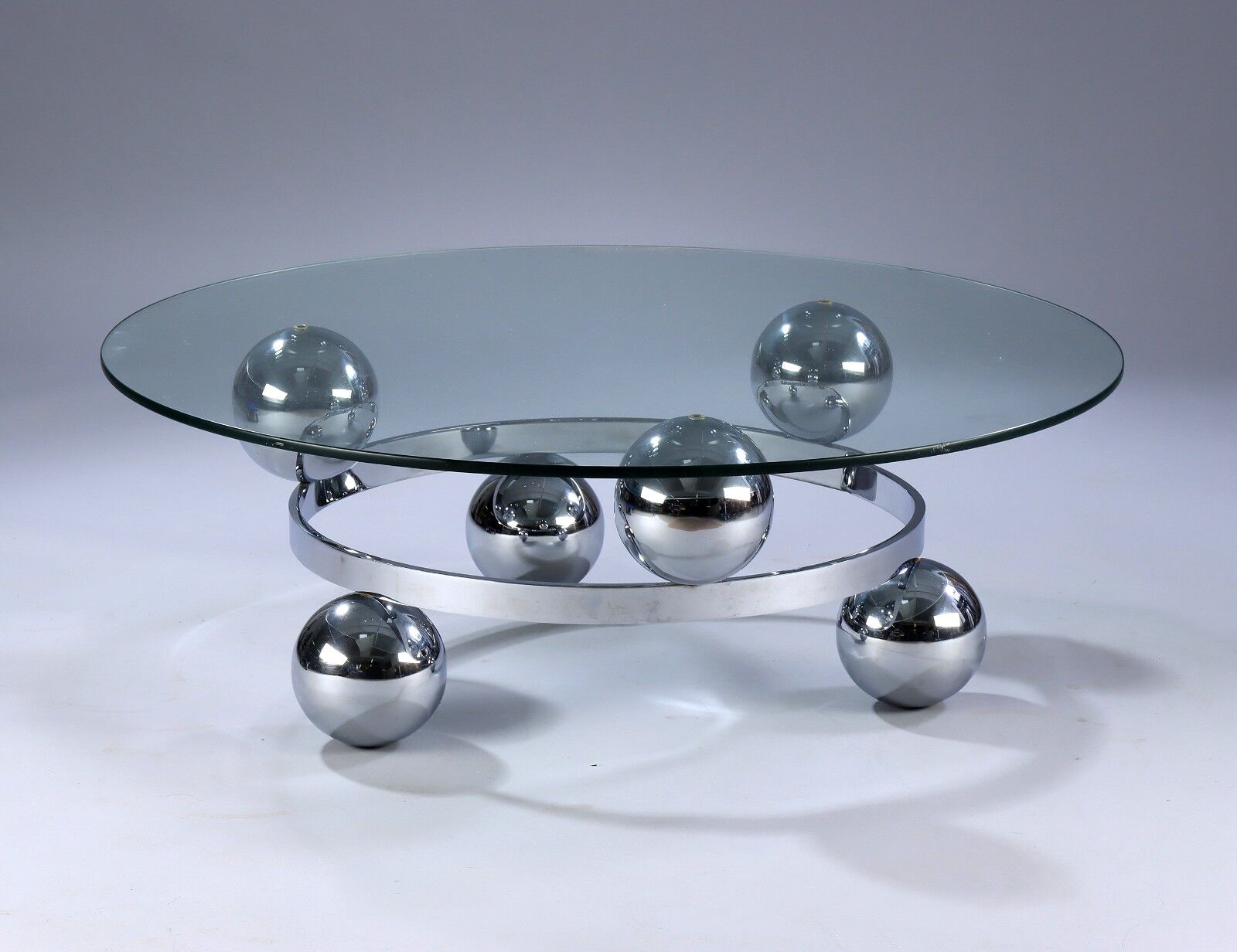 French sofa table in chromed steel in 'Sputnik' style