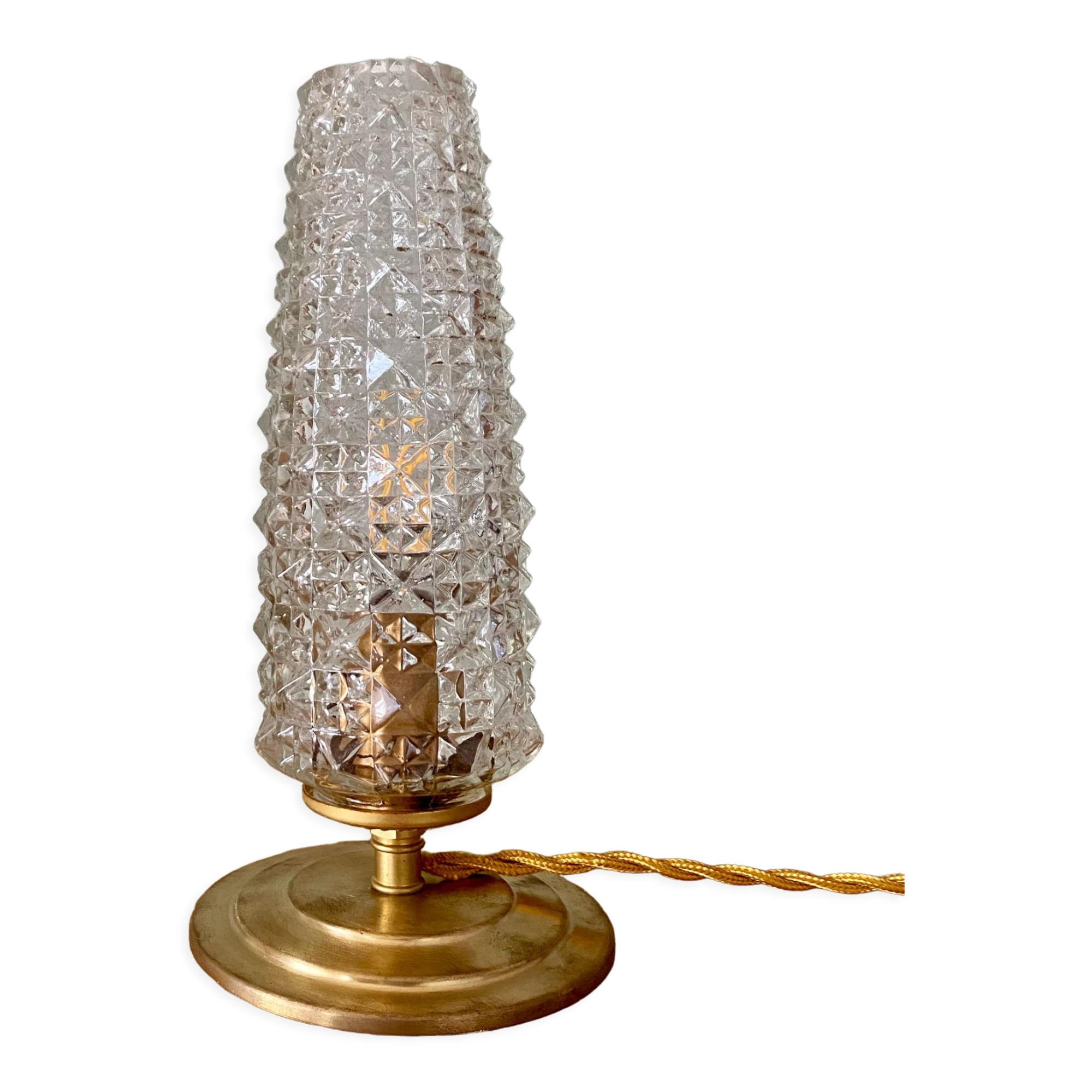 Vintage tulip table lamp in molded glass