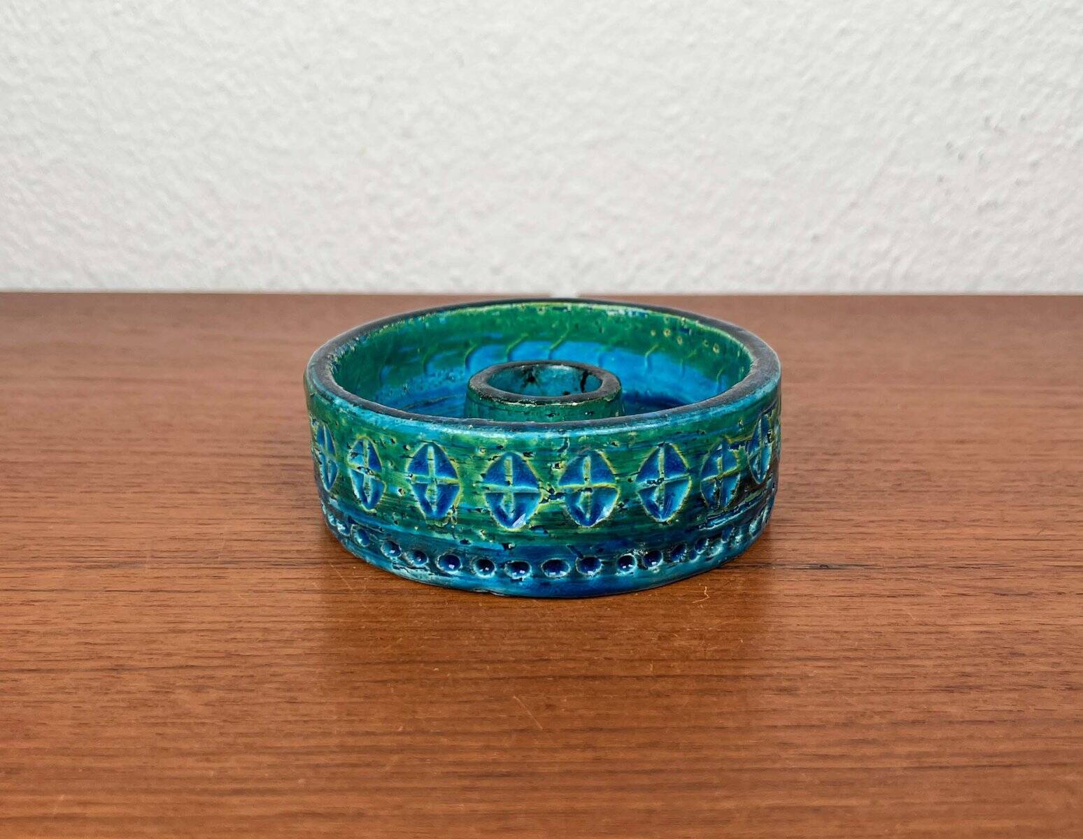Mid-Century Modern Rimini Blu Pottery Candleholder by Aldo Londi for Bitossi, Italy, 1960s