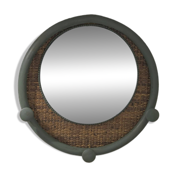Miroir rond décoratif vert sauge et rotin – Style campagne chic