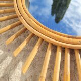 Vintage rattan sun mirror circa 1970