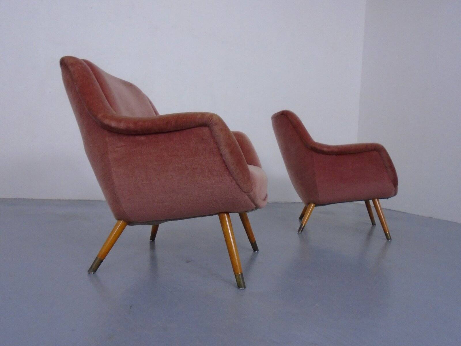 Mid-Century French Organic Mohair Lounge Chairs, 1950s, Set of 2
