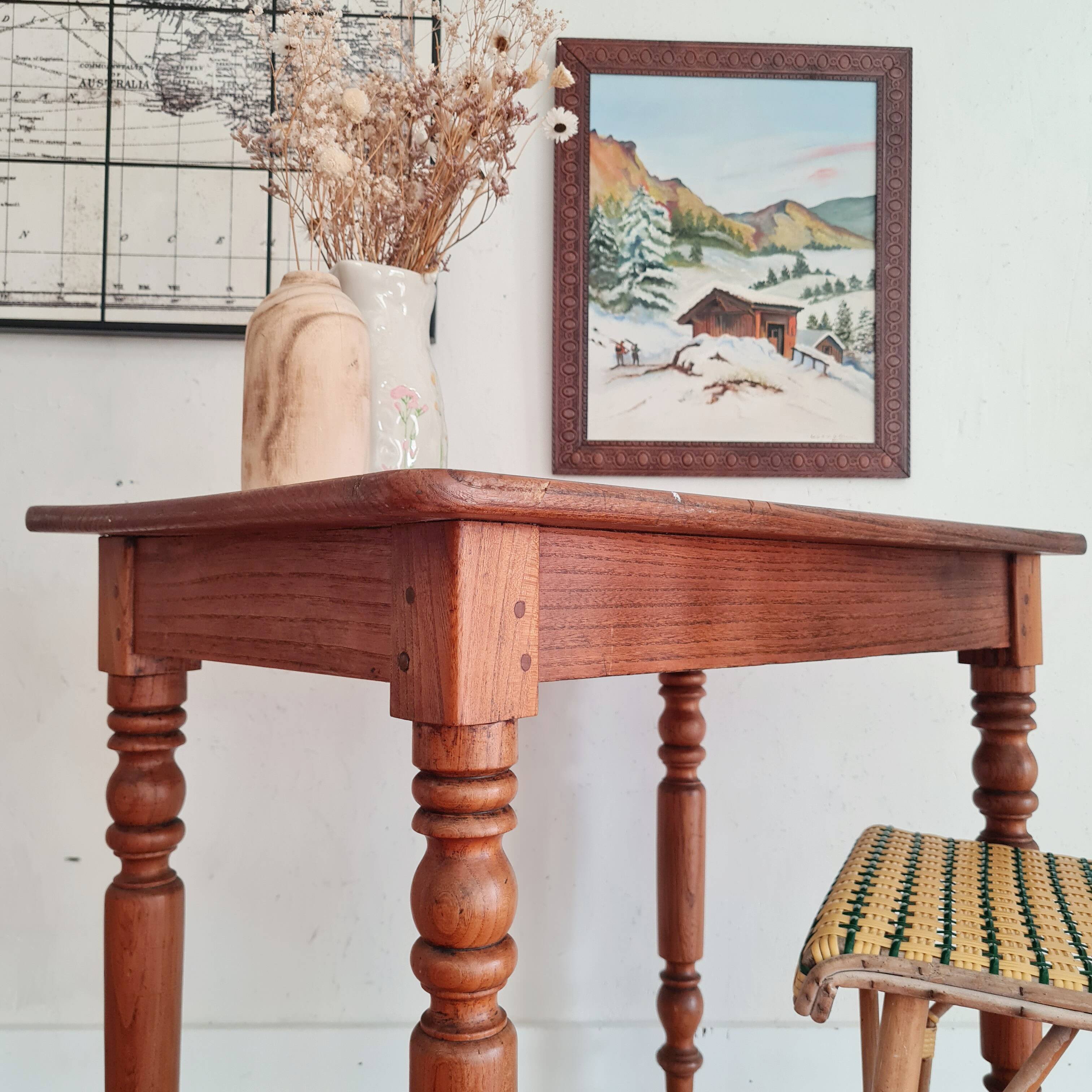 Solid wood desk table with turned legs