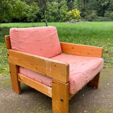 Fauteuil en pin dans le goût de Charlotte Perriand, années 70