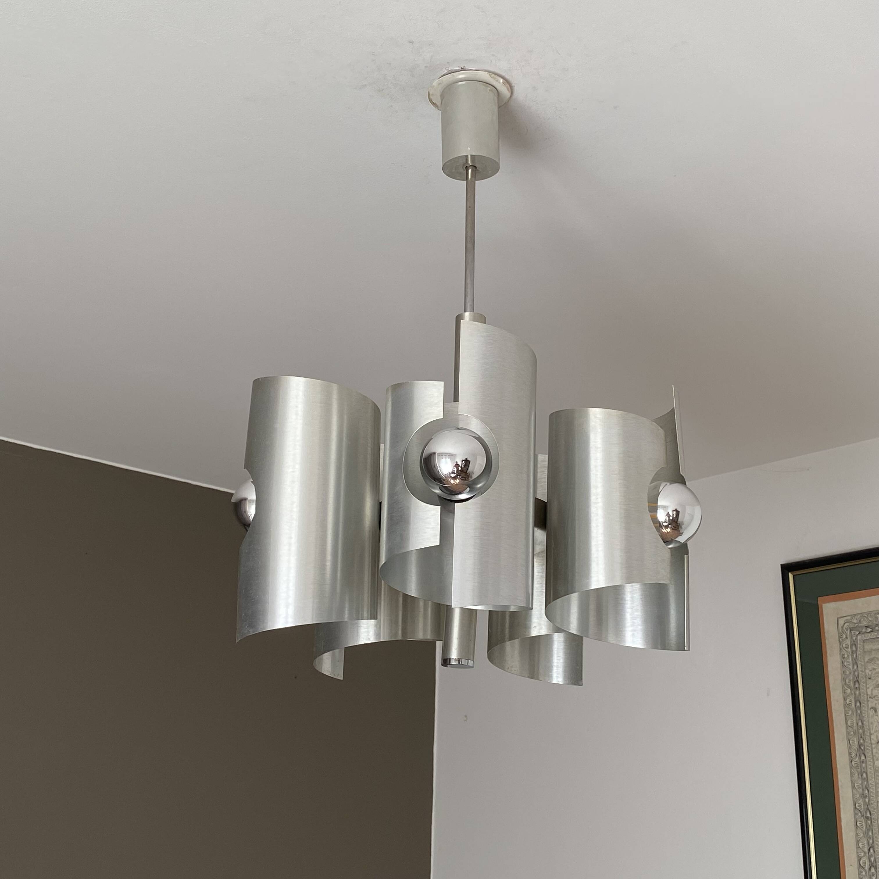Lustre Polam Bielsko. 1970. Space age. Brushed stainless steel.