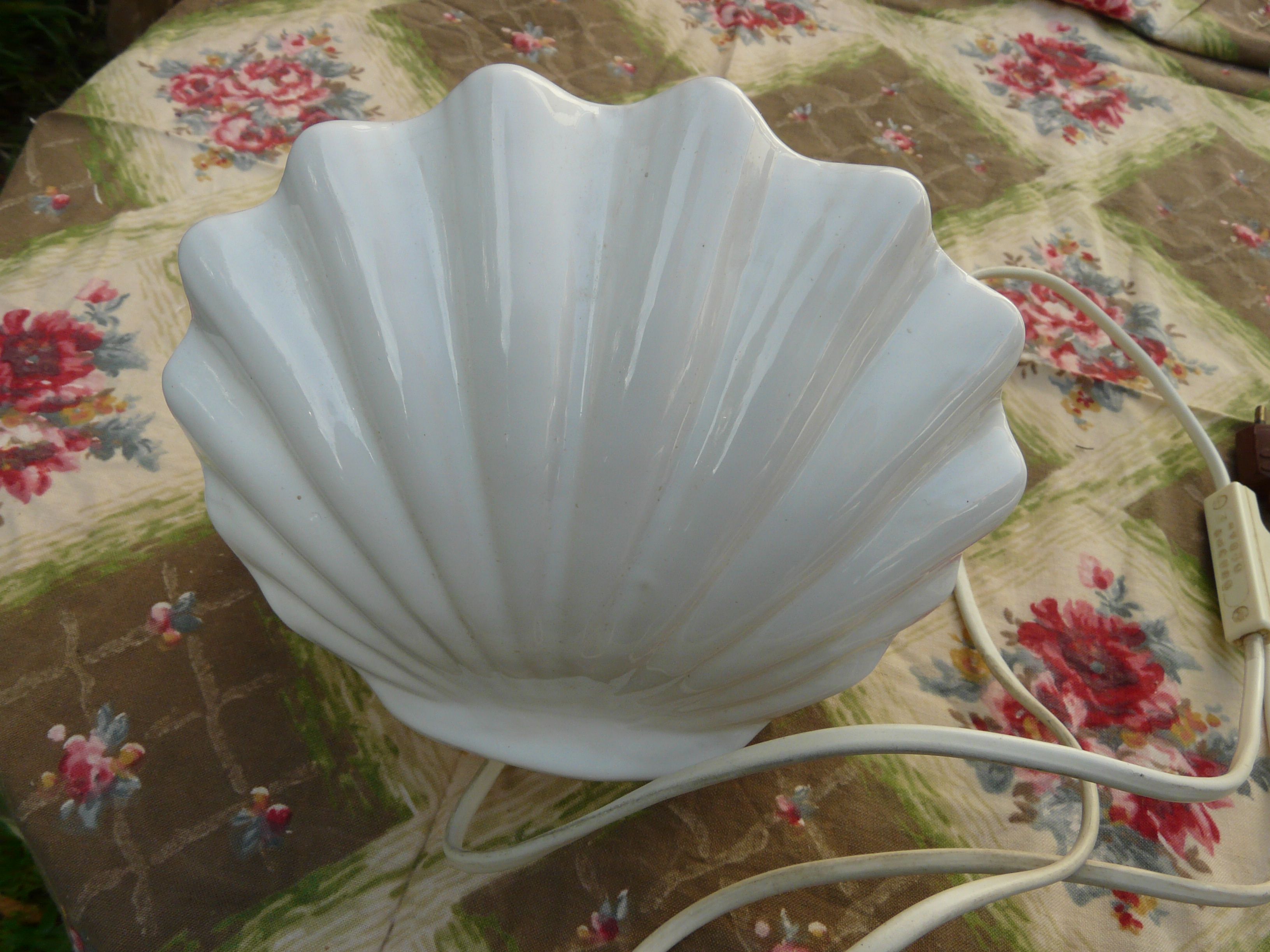 Ceramic and opaline shell lamp France 1970