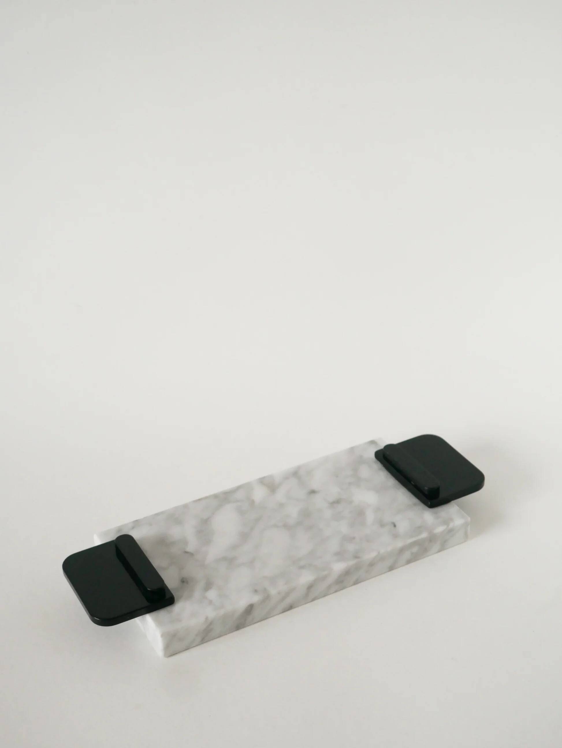 Small marble tray, grey and black, 1980.