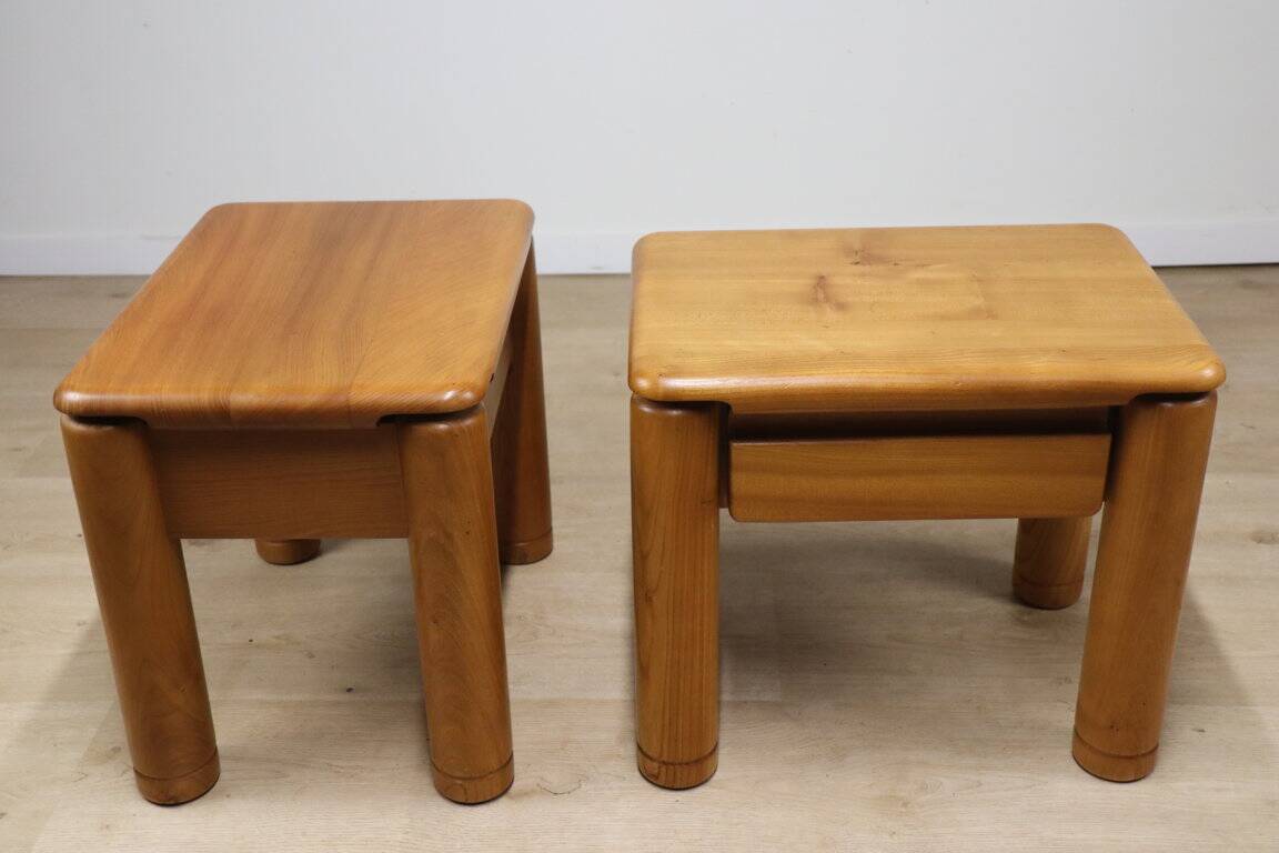 Pair of vintage elm bedside tables, 1970s
