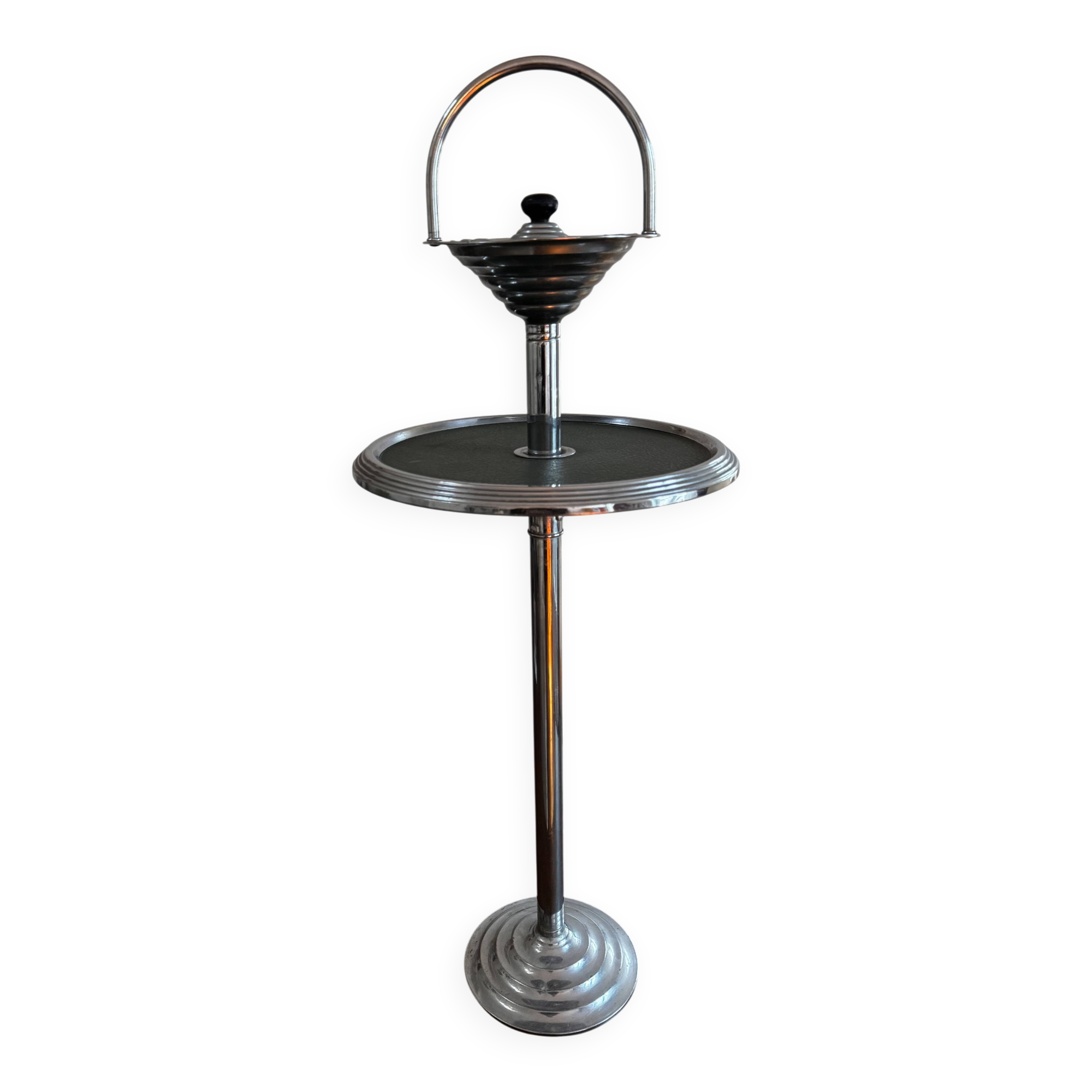 Modernist metal and leather standing ashtray