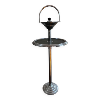 Modernist metal and leather standing ashtray