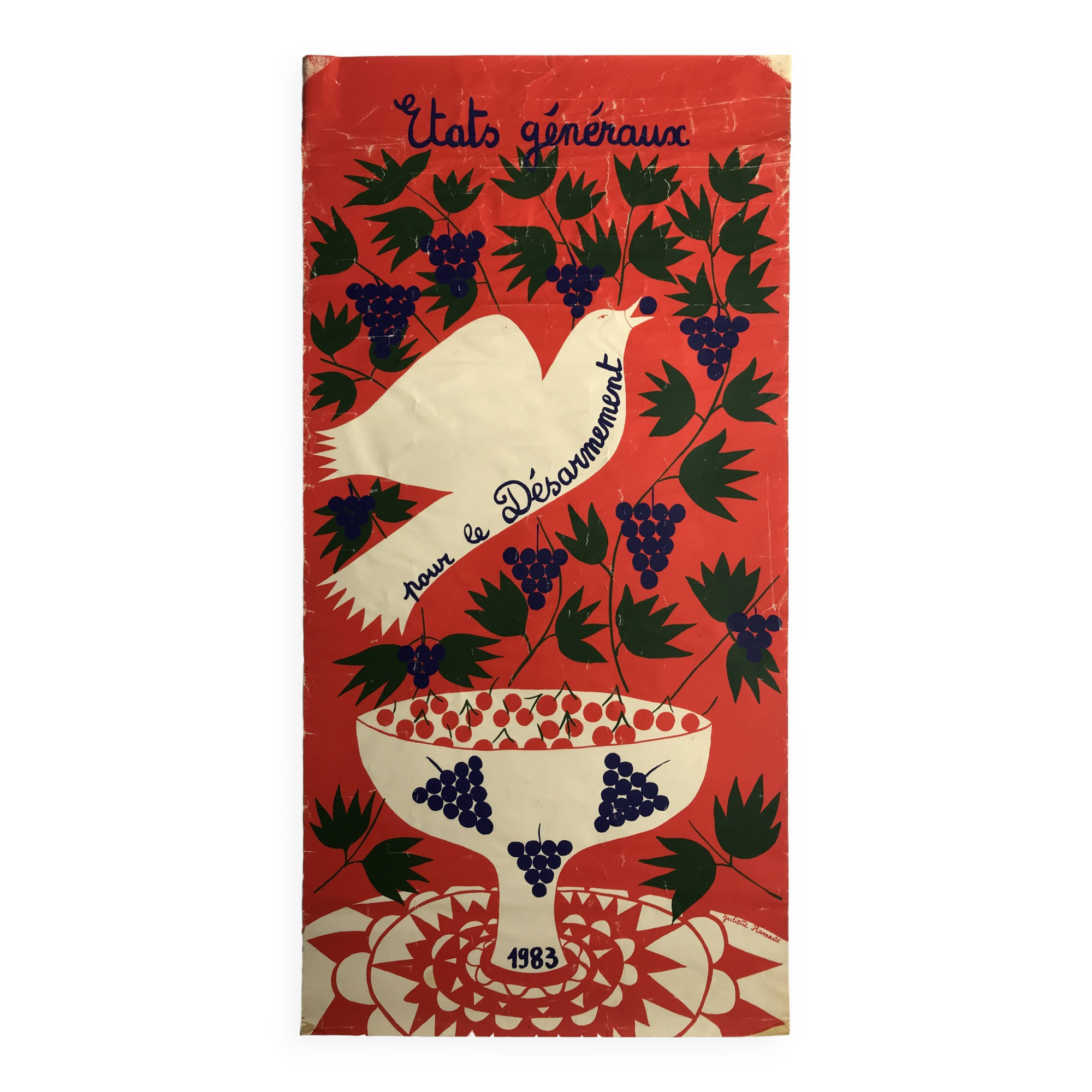 Juliette ramade, general assembly for disarmament, 1983. original silkscreen poster