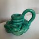 Vallauris 1960 braided ceramic candle holder in turquoise glazed clay
