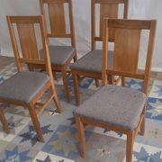 Set of 2 Brutalist chairs in oak and checkered fabric, Denmark, 1960