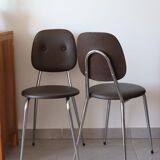 2 chairs 70s in chocolate skaï and chrome metal