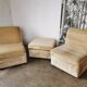 Pair of modular velvet armchairs and ottoman