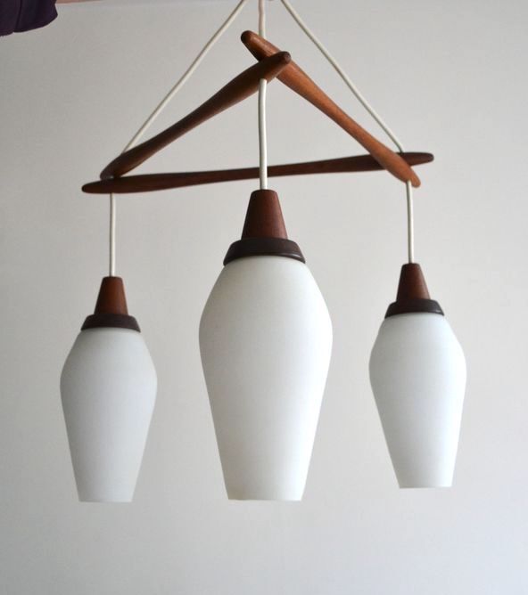 Scandinavian chandelier 3 opaline lights by Kristiansson for Luxus 50s