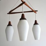 Scandinavian chandelier 3 opaline lights by Kristiansson for Luxus 50s