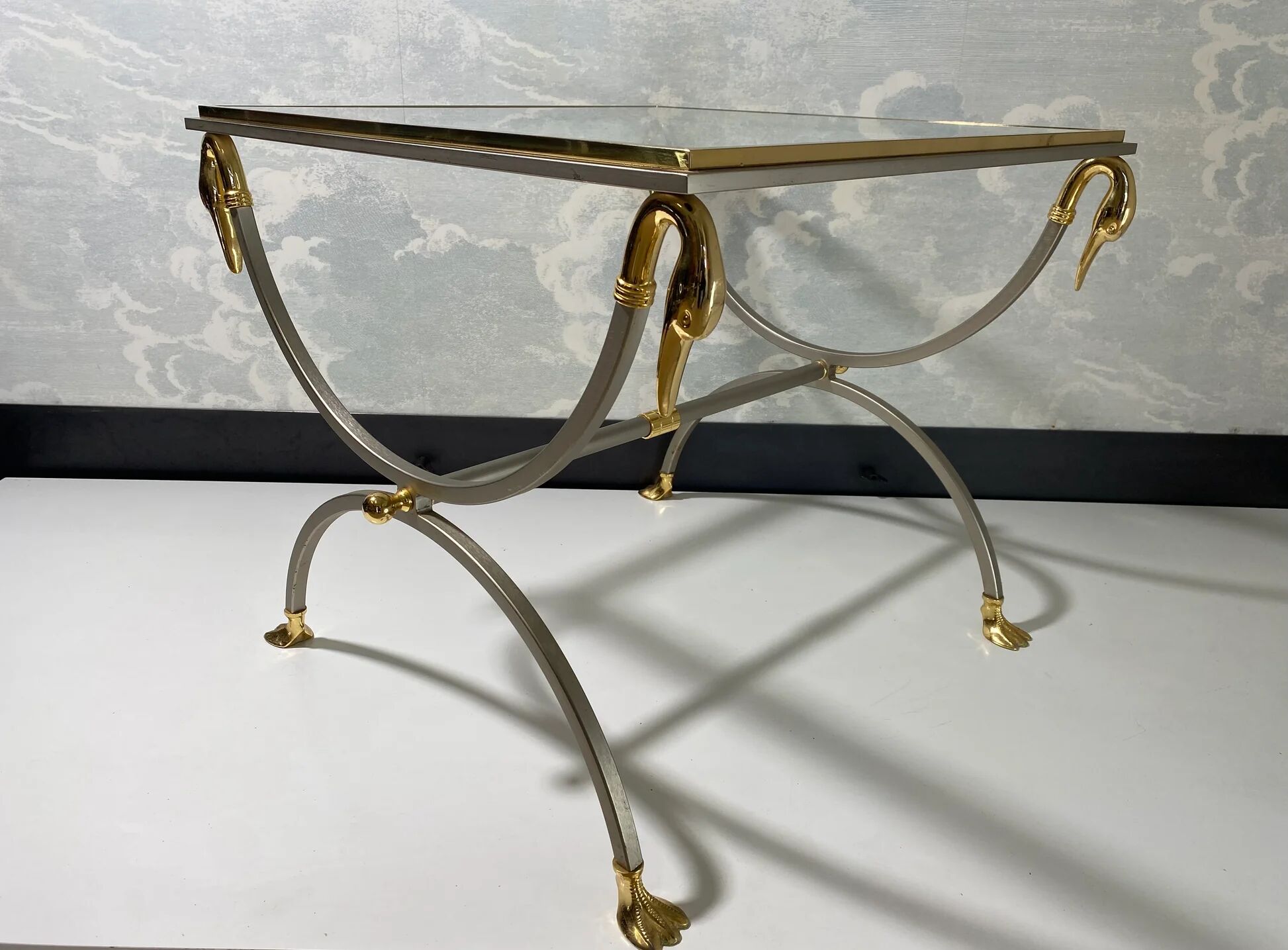 Neoclassical curule side tables by Maison Jansen, France, 1970s.