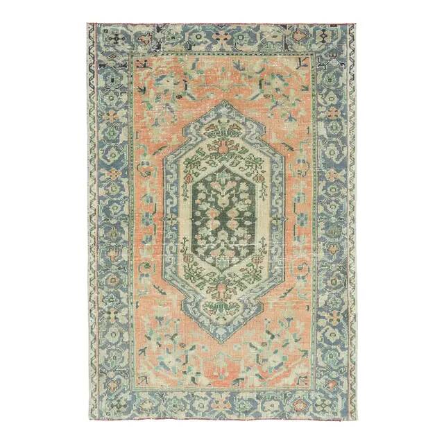 Vintage Turkish Oushak Handmade Wool Cotton Orange Area Rug  116x172
