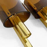 Pair of brass sconces with toned plastic shades, Denmark 1970s