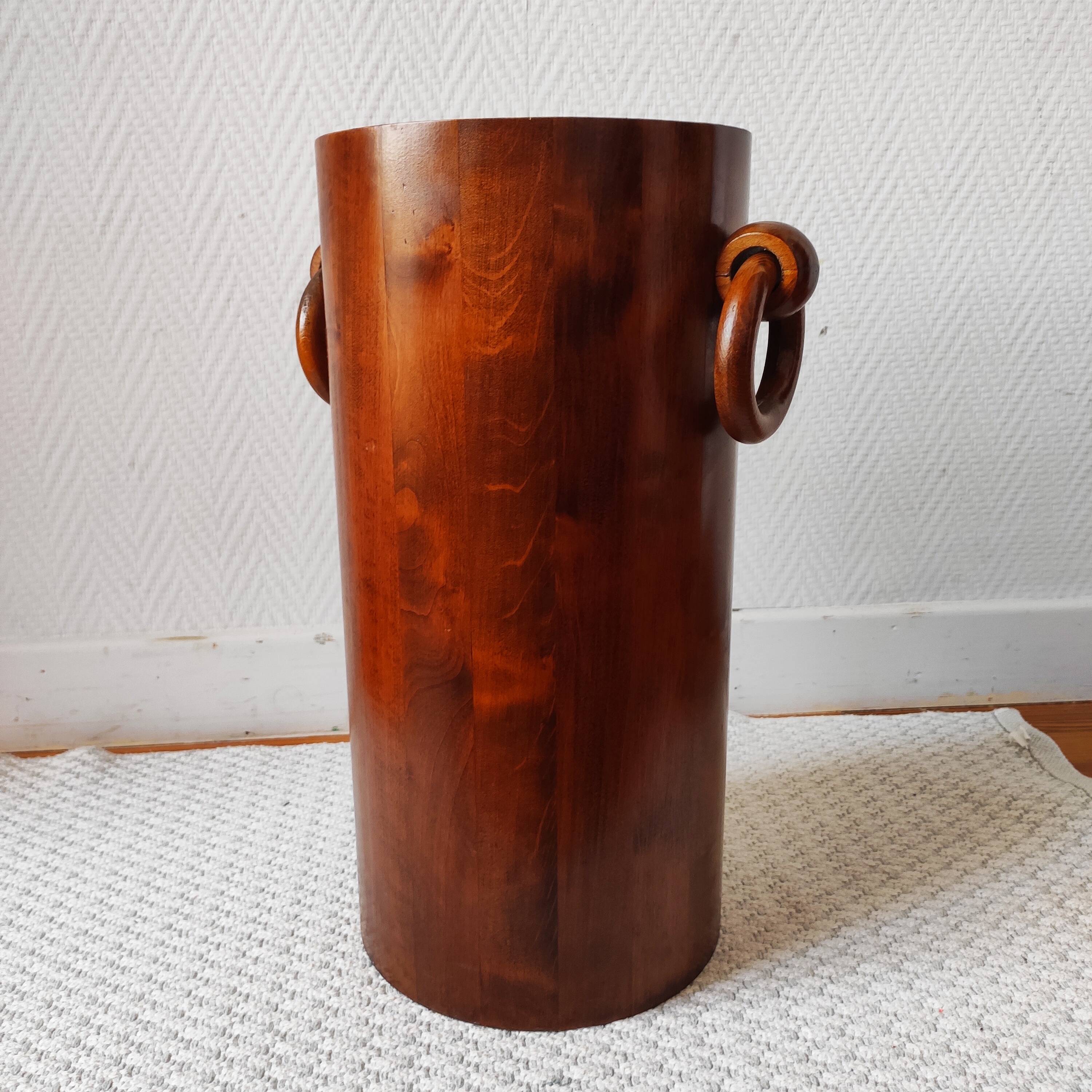 Brutalist sculptural wooden umbrella stand from the 1970s.