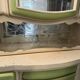 Hungarian Art Deco green and cream kitchen cabinet with glass doors, 1940s