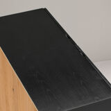 Black Brutalist Bar Cabinet with Graphic Patterned Doors, Belgium, 1970s