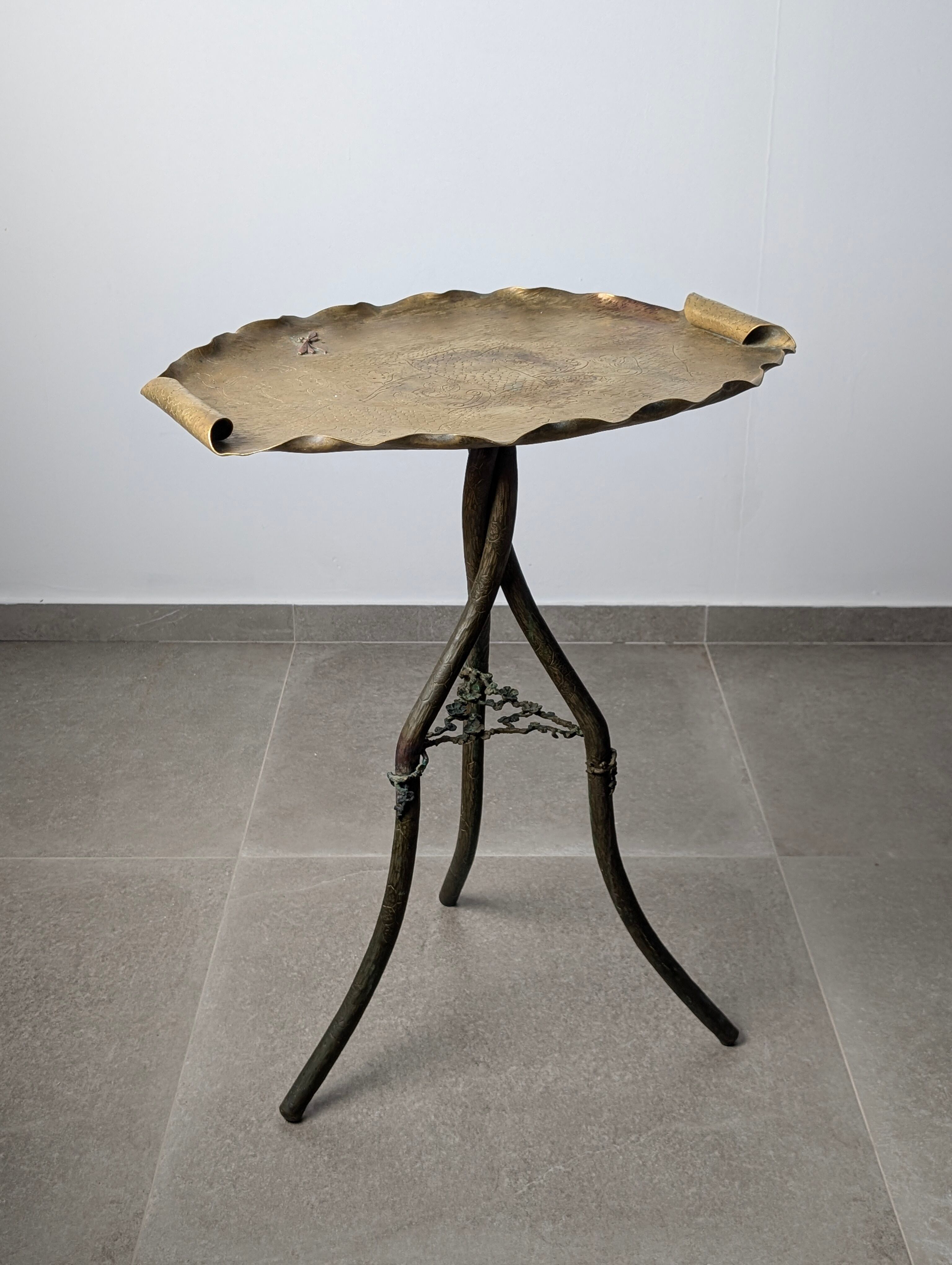 Japanese Art Nouveau bronze and brass table with dragonfly, 1920s