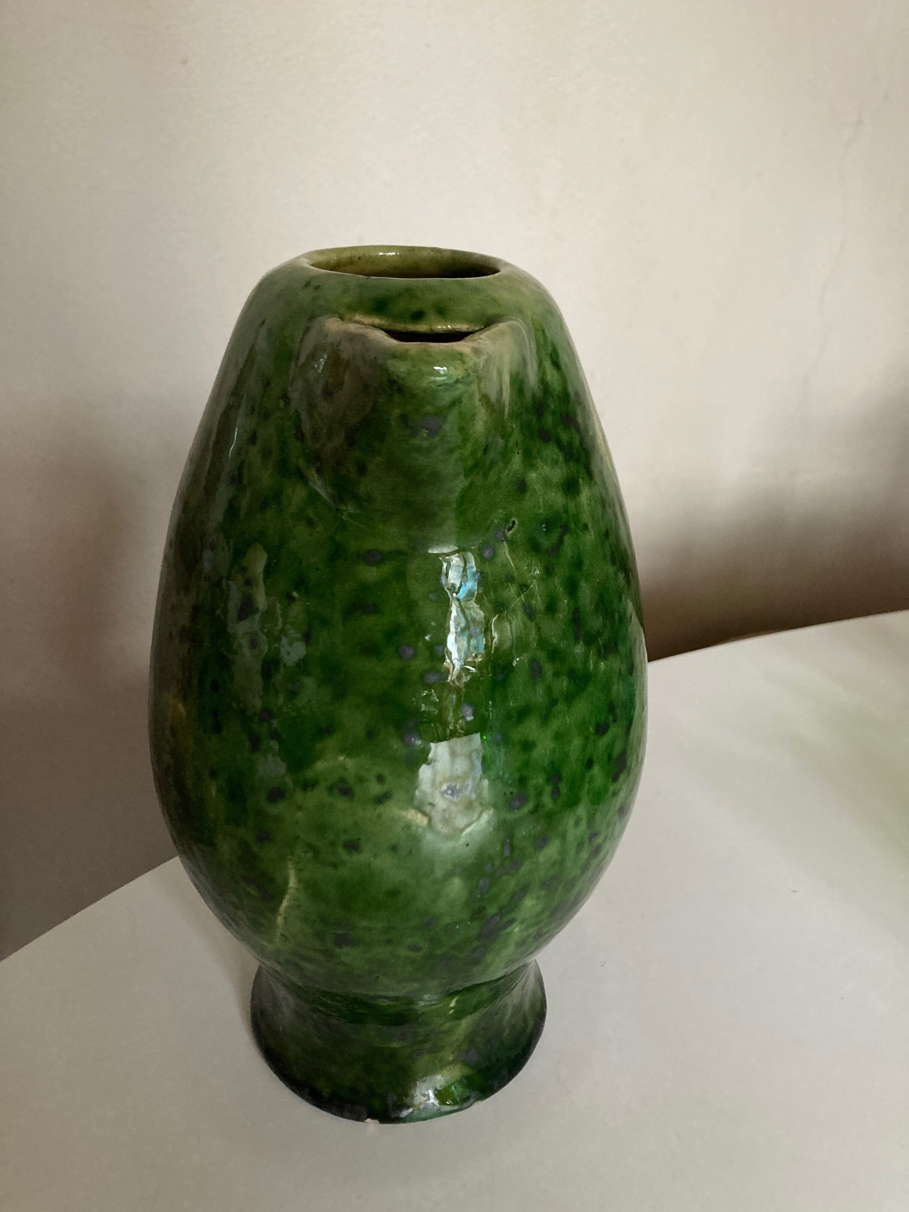 XL vase pitcher in green glazed clay Vallauris 1960