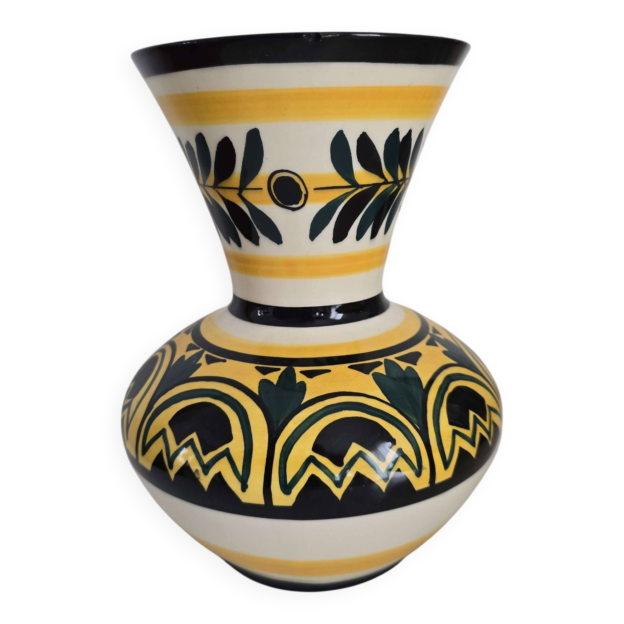 Breton faience vase from Saint-Jean-de-Bretagne – hand-painted neo-Greek decoration –