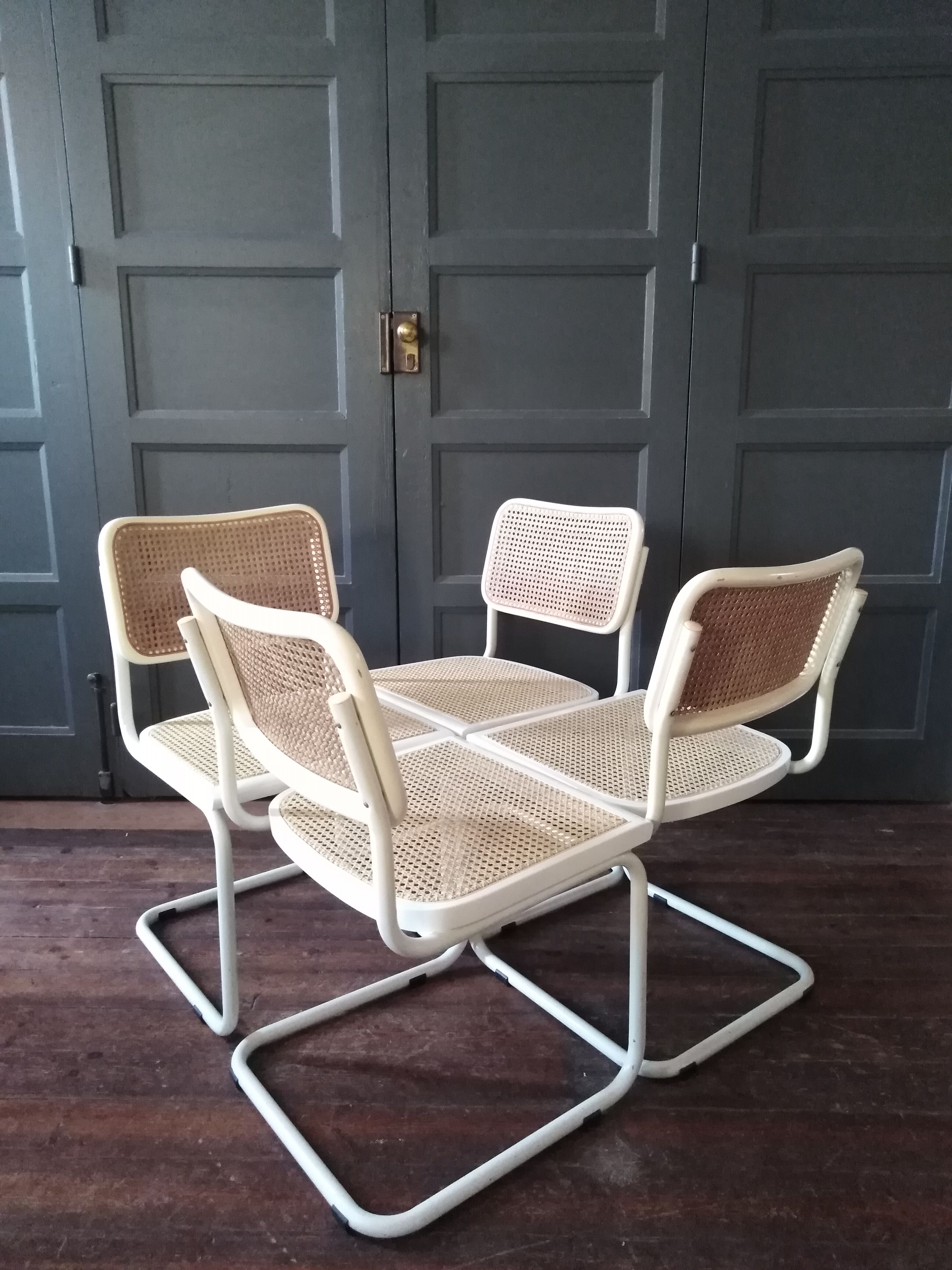 White Cesca B32 Marcel Breuer chairs 1970