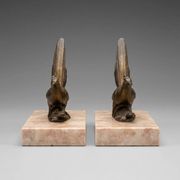 Art Deco bookends with birds – patinated metal and pink marble