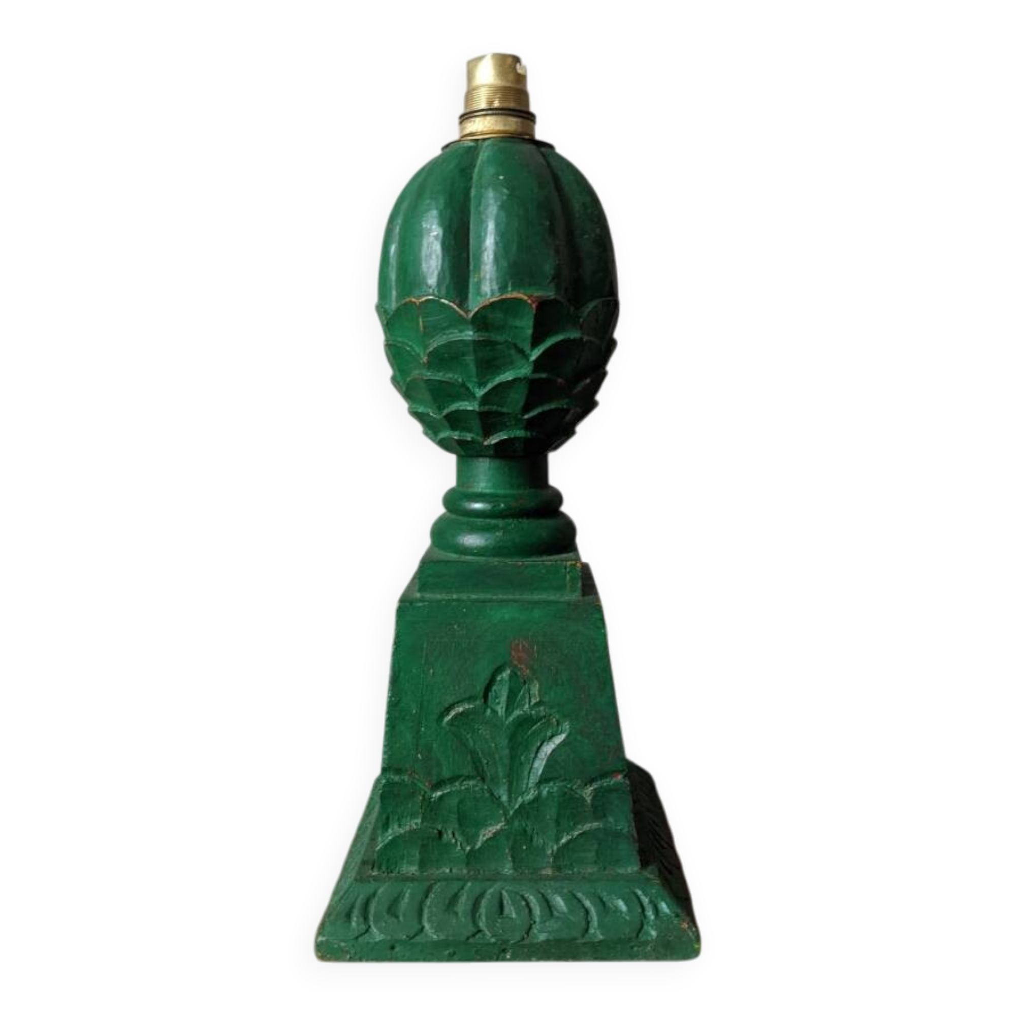 Carved wooden lamp base to be electrified, bohemian country decoration