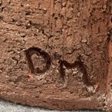 Large chamotte clay lamp in brutalist style, with a plant motif.